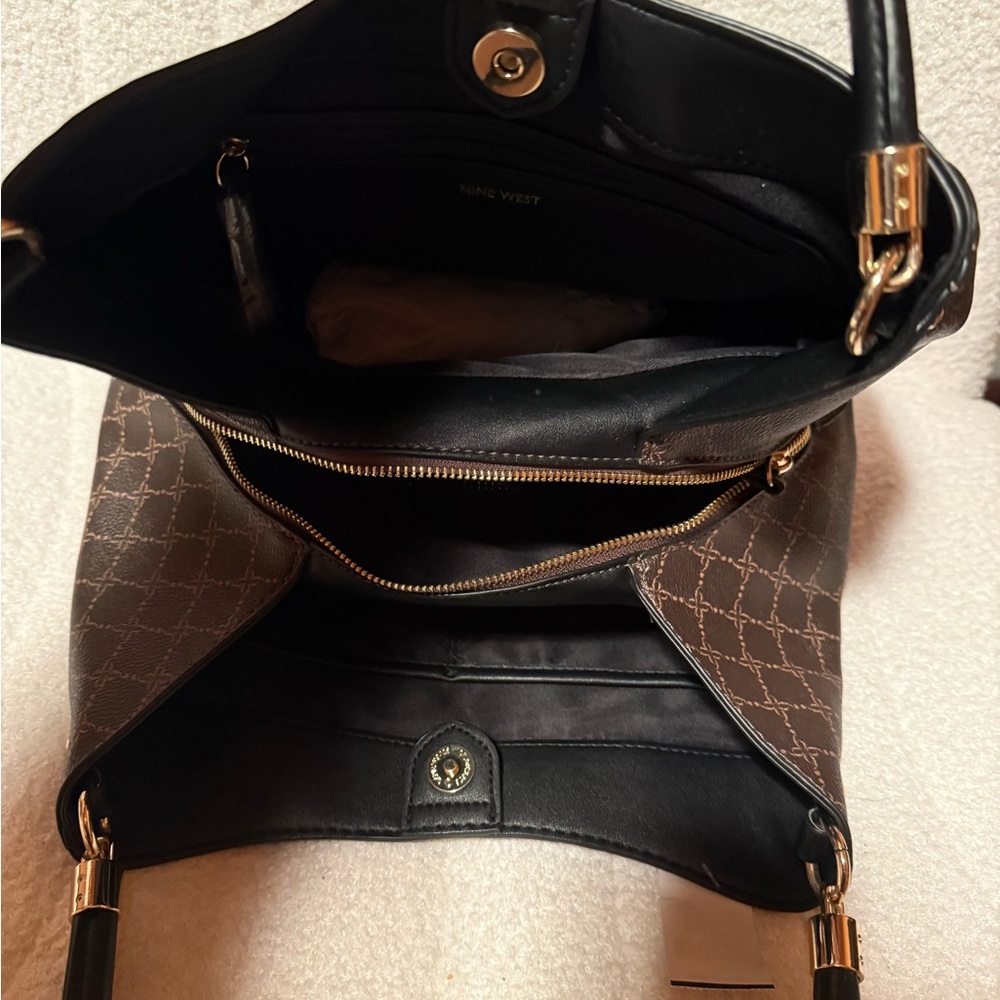 Nine West Dark Brown and Gold Geometric Shoulder Bag - Picture 4 of 8